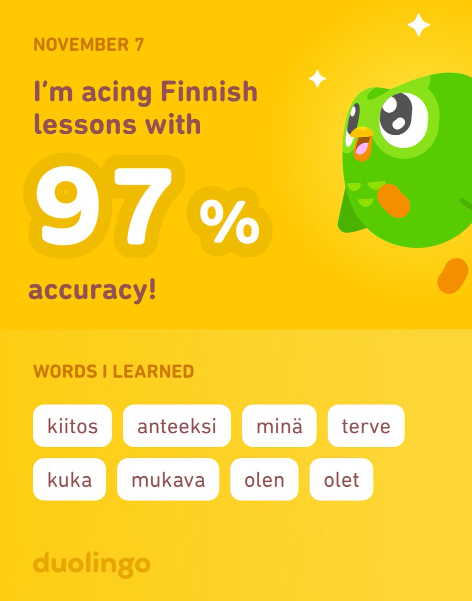 dfreeguy's tweet image. I’m learning Finnish on Duolingo! It’s free, fun, and effective.
