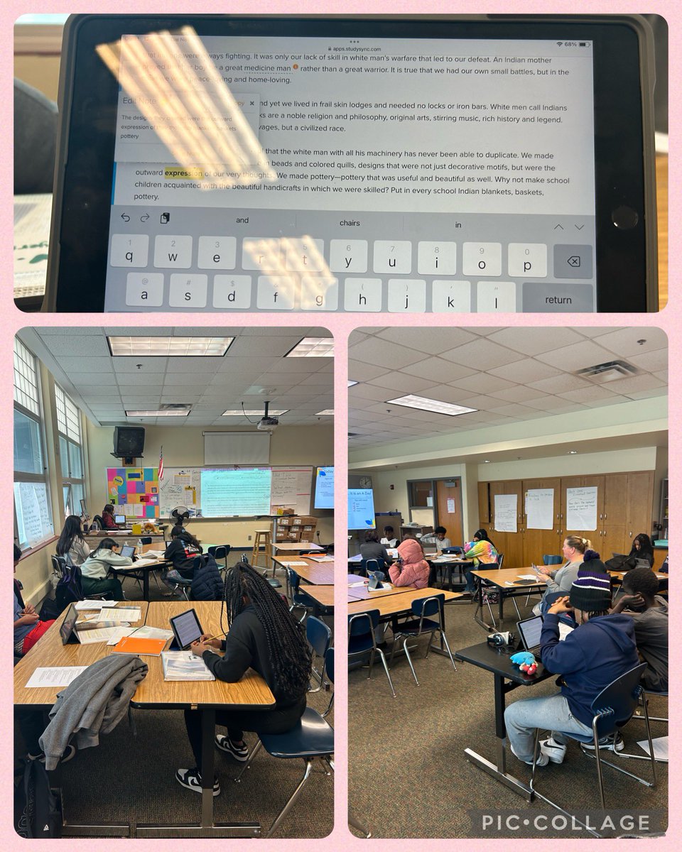 OPS_McMillan's tweet photo. #REAL_Joy as Mrs. Gehringer has 7th graders annotating as they read, “The First Americans” as a curriculum field testing experiment that goes directly with #NativeAmericanHeritageMonth. I could only dream of quality instruction and materials back in the day! #MonarchProud 🦁💛💙 https://t.co/wBuziYSC9R