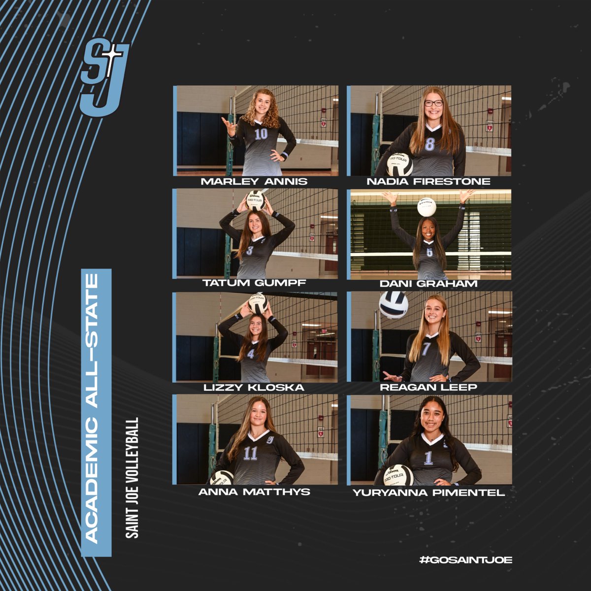 SaintJoeSports's tweet photo. Congratulations to the following @SaintJoeVB players on earning Academic All-State Honors. https://t.co/nvzVRKNiFj