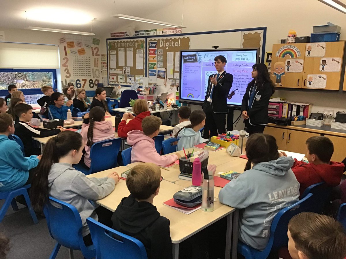 MonifiethHigh's tweet photo. First of our P7 visits today. Q&A with our school captains @mattocks_ps & @seaview_ps. Lots of questions about life at secondary school. #monifiethcluster https://t.co/dn2Qhn7Yyg