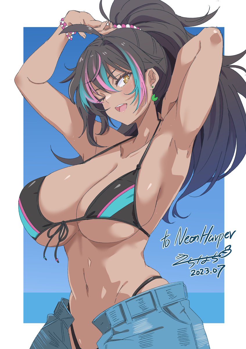 NeonHarper's tweet image. Lots of new Hoppers here so I think its time for a re-intro! 
Hoi everyone! I'm NeonHarper and I am nonbinary neon froggy #Vtuber! I'm a variety streamer but I LOVE retro games like Sonic, Fire Emblem, Pokemon and LOVE Digimon / V-PETS!  

#ENVtuber #Vtuber #いいおなかの日