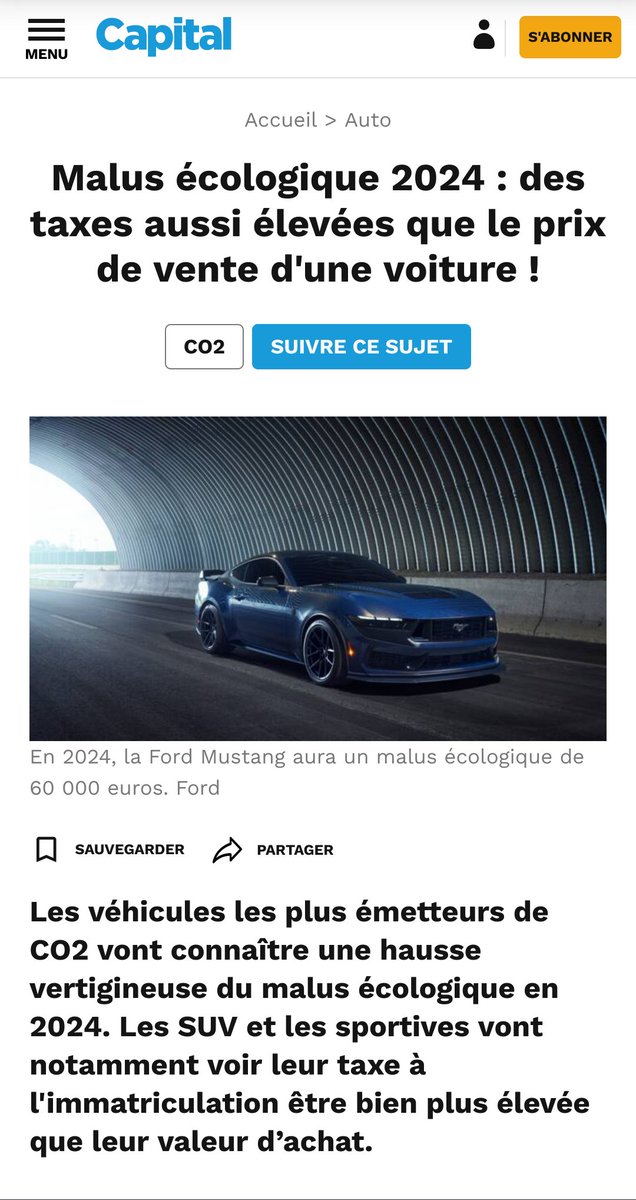 Quand Lemaire et Macron vois disent que vous allez acheter des electriques, croyez les!
59 000€ la Mustang, 60 000€ de malus ecologique...
oui oui!