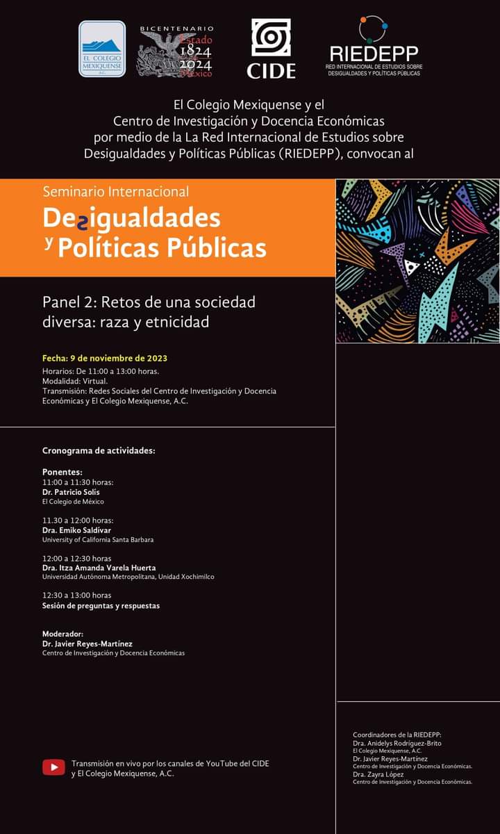 Javier Reyes M (@javierreyesm) on Twitter photo Este 9 de noviembre conversaremos sobre etnorracialidad y políticas públicas transmisión en las redes del <a href="/CIDE_MX/">CIDE</a>, <a href="/CIDEMAPP/">CIDE MAPP</a> y <a href="/cide/">Joe Deg</a> Este 9 de noviembre conversaremos sobre etnorracialidad y políticas públicas transmisión en las redes del <a href="/CIDE_MX/">CIDE</a>, <a href="/CIDEMAPP/">CIDE MAPP</a> y <a href="/cide/">Joe Deg</a>