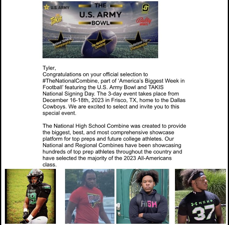 Tank…Tyler Wade (@tank_2027) on Twitter photo I am very grateful for the opportunity to be selected to be part of the U.S. Army National High School Combine. <a href="/dspmd/">Ferron Carter</a> <a href="/CHFJAGS/">CH FLOWERS FOOTBALL</a> <a href="/USArmyBowl/">Military Appreciation Bowl Week</a> <a href="/PrepRedzoneMD/">Prep Redzone Maryland</a> <a href="/PrepRedzone/">Prep Redzone 🏈</a> <a href="/PlayBookAthlete/">PLAYBOOK ATHLETE</a> <a href="/UANextFootball/">All-America Game</a> I am very grateful for the opportunity to be selected to be part of the U.S. Army National High School Combine. <a href="/dspmd/">Ferron Carter</a> <a href="/CHFJAGS/">CH FLOWERS FOOTBALL</a> <a href="/USArmyBowl/">Military Appreciation Bowl Week</a> <a href="/PrepRedzoneMD/">Prep Redzone Maryland</a> <a href="/PrepRedzone/">Prep Redzone 🏈</a> <a href="/PlayBookAthlete/">PLAYBOOK ATHLETE</a> <a href="/UANextFootball/">All-America Game</a>