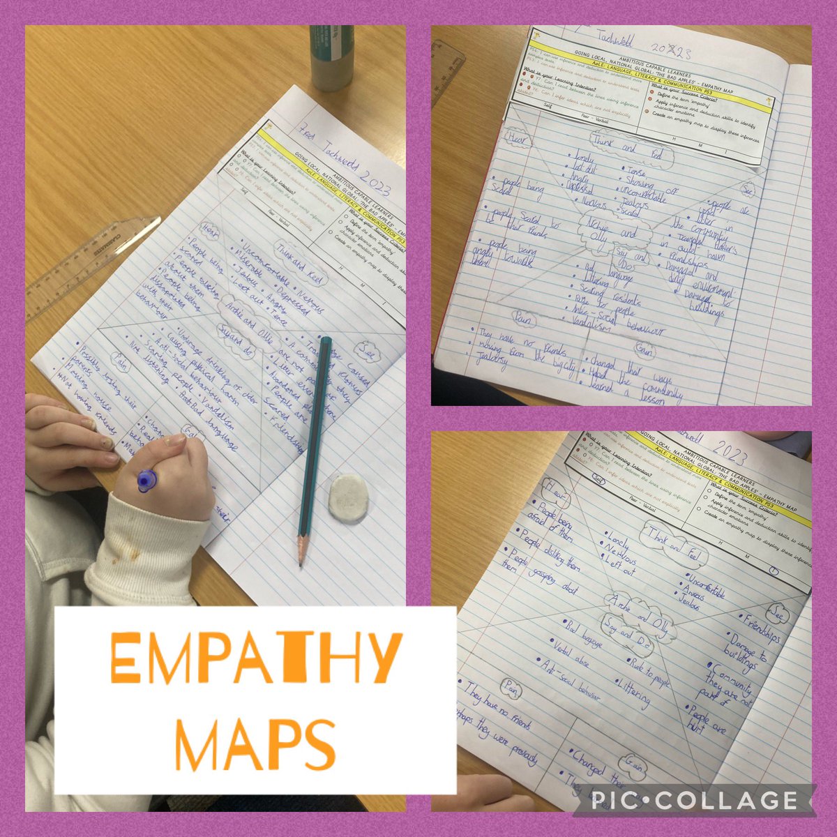 Year6PDCS's tweet photo. Further development of empathy skills today with an empathy map - deepening understanding of characters and their emotions from ‘The Bad Apples’ text 📖 We also played one of our favourite Welsh games - ‘Sentence Stealer’ - to practice new vocabulary and sentence patterns! https://t.co/4Cwg9eLM8K