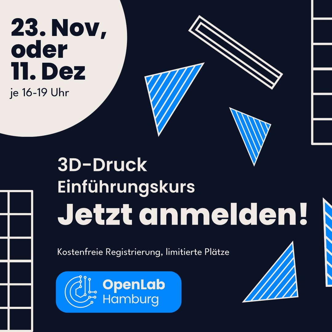 🚀 Entdecke die Welt des 3D-Drucks in unserem kostenlosen Einführungskurs im OpenLab Hamburg an der Helmut-Schmidt-Universität! 

Hier geht’s zur Anmeldung: 

openlab-hamburg.de/2023/11/01/3d-…