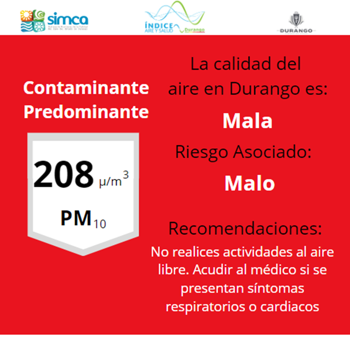SimcaDgo's tweet photo. 07/11/23 La calidad del aire en DURANGO al momento es aceptable, con mayor concentración en Estación ITD https://t.co/zj4DIQwjzP