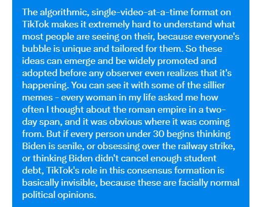whstancil's tweet photo. Someone asked me why I think TikTok is a uniquely bad information source in the current environment. I get asked this a fair amount so here's my answer https://t.co/JDbXBcthGc