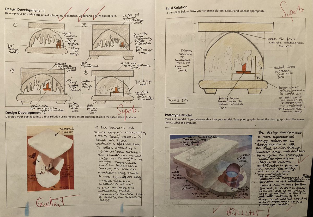 QMGSDT's tweet photo. 2 pages from Roshan’s candle holder project booklet…..SUPERB 👍👍 @QMGS_Year10 https://t.co/cWOAsqkOG4
