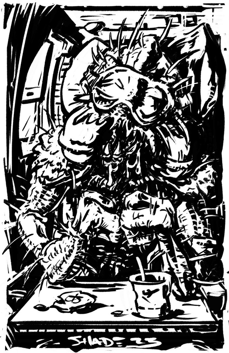 shadow27's tweet image. #Helltober-12 Prompt: Brundlefly
Brundlefly flies
(I must have redrawn that sleep-mask ~75 times.)