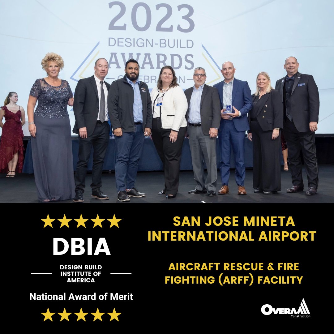 OveraaConstruct's tweet image. Overaa is honored to be recognized alongside our partners #MARJANG architecture &amp;amp; #TENOVERSTUDIO by @DBIAnational for our work on the @CityofSanJose  and @FlySJC Mineta International Airport Aircraft Rescue &amp;amp; Fire Fighting (ARFF) Facility.
@SJFD 
#overaa #designbuild #SanJose