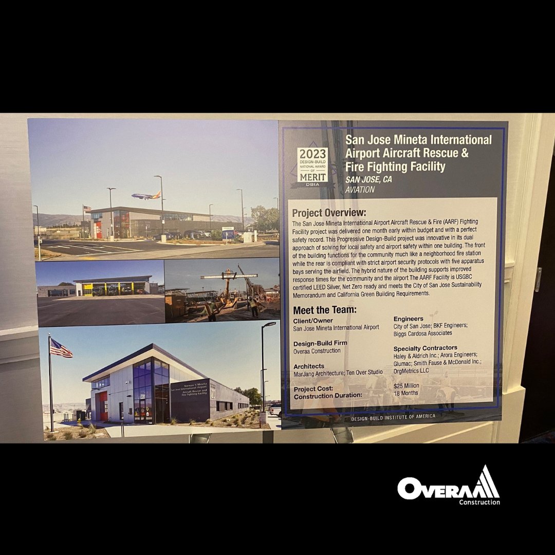 OveraaConstruct's tweet image. Overaa is honored to be recognized alongside our partners #MARJANG architecture &amp;amp; #TENOVERSTUDIO by @DBIAnational for our work on the @CityofSanJose  and @FlySJC Mineta International Airport Aircraft Rescue &amp;amp; Fire Fighting (ARFF) Facility.
@SJFD 
#overaa #designbuild #SanJose