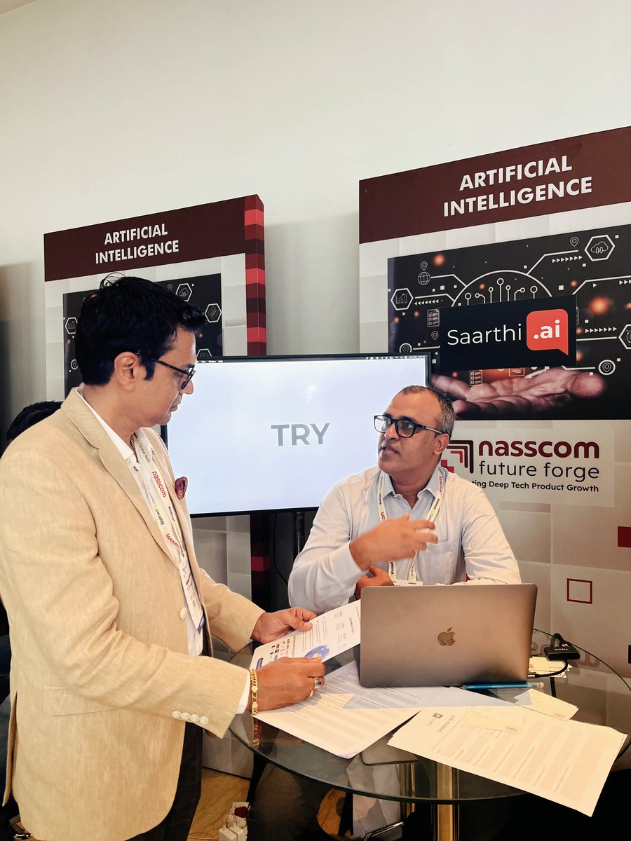 saarthi_ai's tweet photo. Day 1 of #nasscomFutureForge wrapped up!
🚀 Our team shined, sharing the power of https://t.co/h8UDrVLDGW with the world. Great conversations, great energy, great start.
Here’s to an even more exciting Day 2!
#DeepTech #InnovationForImpact #FutureForge2023 https://t.co/ESnZNIMT5z