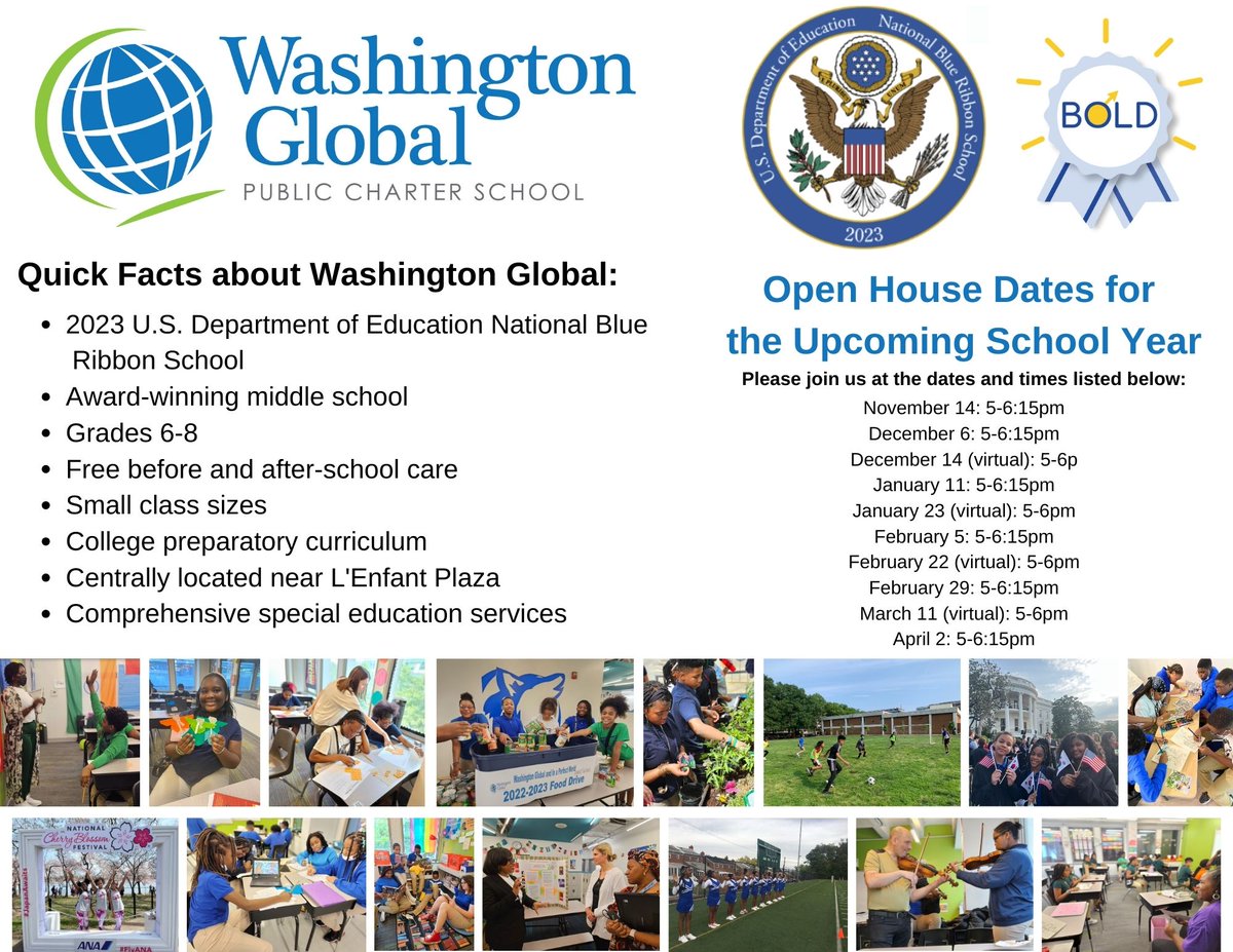 We will be hosting an open house on 11/14 from 5-6:15pm! Interested families will meet our amazing staff members &amp; learn more about our award-winning program for the 24-25 school year. We're located less than a block away from L'Enfant Plaza  in SW DC. We will see you soon!