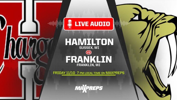 matt_peckwi's tweet photo. THIS FRIDAY: The game to go to state is coming to West Allis, WI and we will have you covered on MaxPreps Radio as the Hamilton Chargers take on the Franklin Sabers, with two incredible fanbases we love! LISTEN FRIDAY AT 7! #wisfb #wiaafb 

@FHSstudentsect @TheHamHouse https://t.co/mbjbcIFHmg