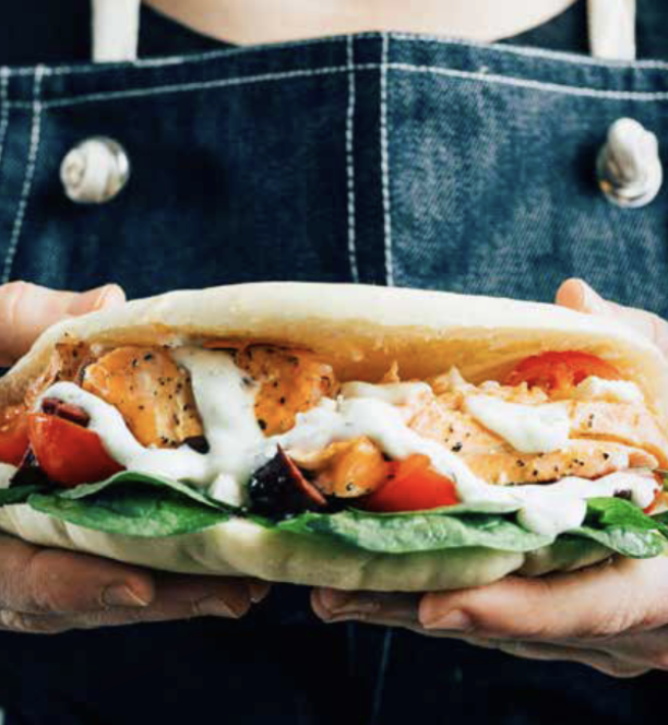 Making a gyro with #salmon is a nutrition-rich, lean protein for the traditional and delicious Mediterranean handheld. Try this recipe from <a href="/DishOnFish/">Dish on Fish</a> and if you haven't already, check out the rest of their 2023 e-cookbook. bit.ly/46P5Eew