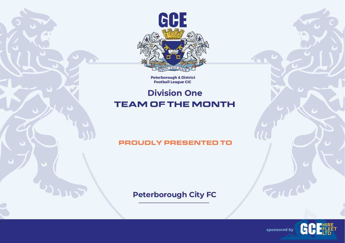 🏆October 2023 Monthly Awards sponsored by <a href="/gcehirefleet/">GCE Hire Fleet Ltd</a>🏆

Our next award is our Division One team of the month, which goes to <a href="/Pboro_City_FC/">Peterborough City FC</a> 🥳🥳

Some incredible work 👏🏻👏🏻