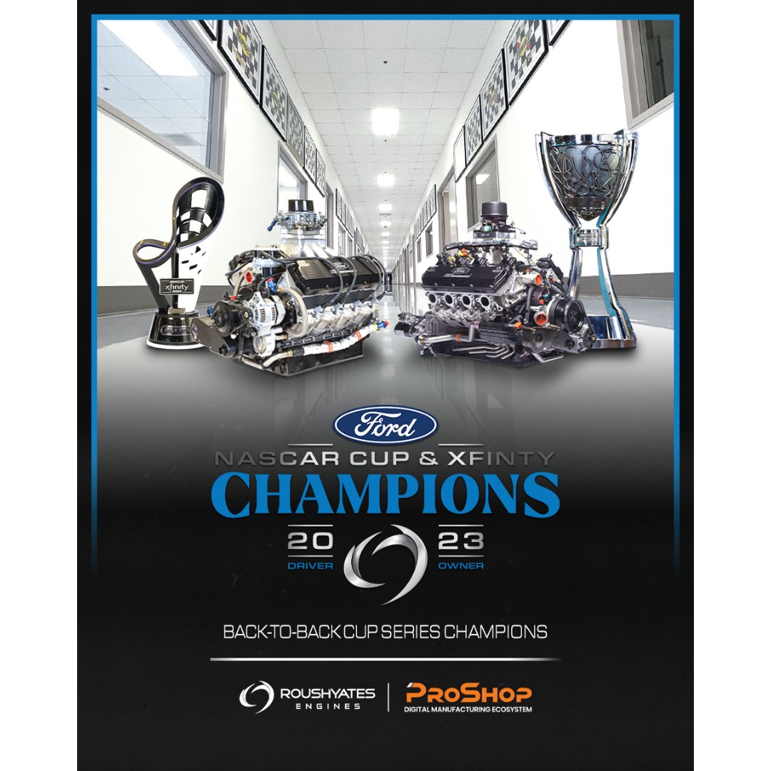 ProShopERP's tweet photo. Off to the races! 🏁 #ProShop is proud to be a partner of the 2023 Ford Motor Company NASCAR Champions, with Roush Yates Manufacturing Solutions.
Congratulations to the winners! 🏆
#ProShopERP #PoweredByProShop https://t.co/yTtn4Zal2Z