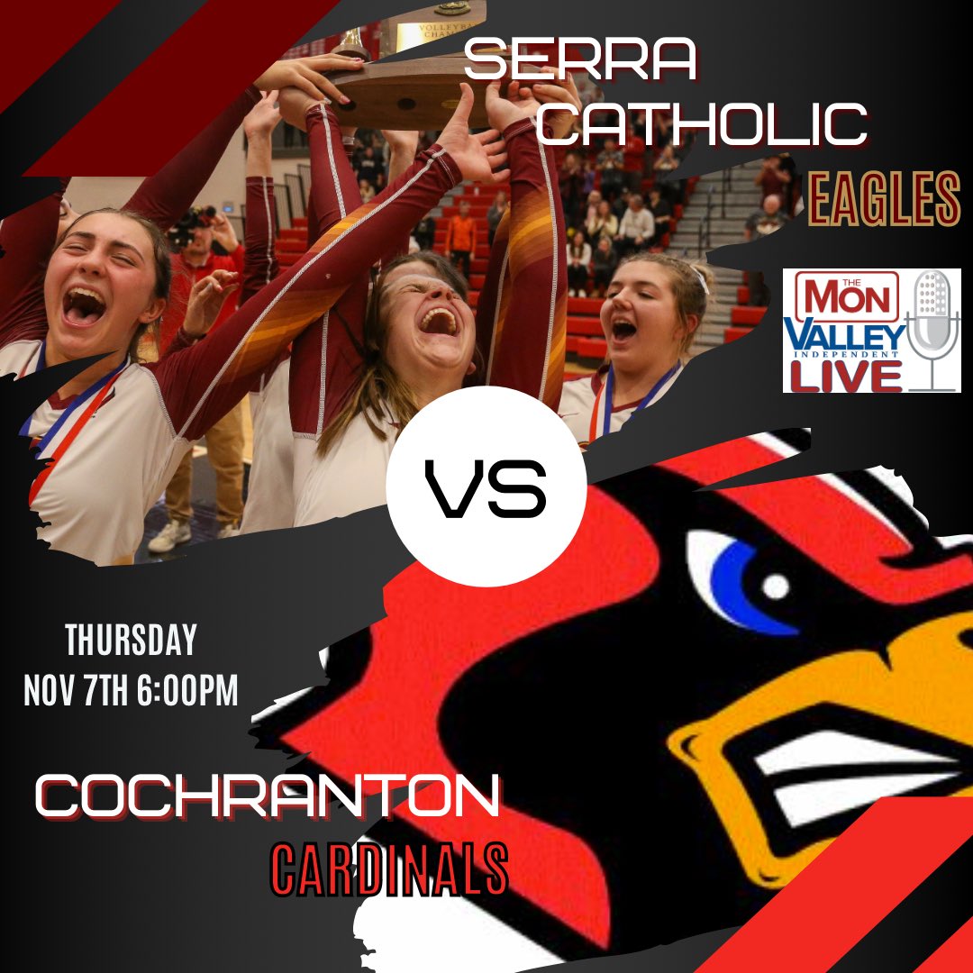 live_mvi's tweet image. MVI Live on NFHS
The D7 1A champs Serra Catholic look to keep their season alive as they take in the D10 Runner ups Cochranton tonight on NFHS.

🏐: Serra Catholic🆚 Cochranton
📍Serra Catholic
🕕6:00 PM
🎙 @ALyons2631 
💻 nfhsnetwork.com/events/the-mon…
