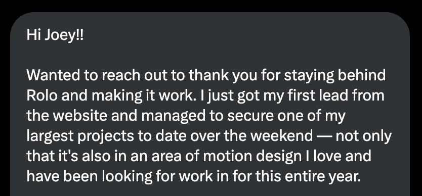 Just got this from <a href="/roloworks/">Rolo</a> artist <a href="/NicoMotions/">Nicolas Dorey</a>:

Slow and steady wins the race! 1773 artists and counting.