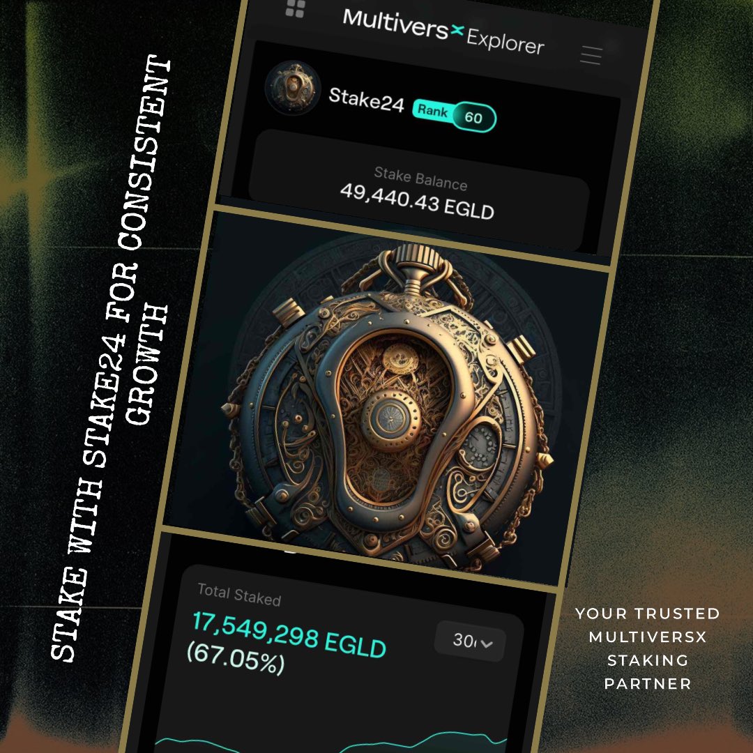 Stake24_'s tweet photo. π Thrilled to be your trusted staking partner within the MultiversX blockchain ecosystem. Secure your assets, maximize your rewards, and be part of the future of crypto. Stay tuned for updates and insights. #Stake24 #MultiversX #CryptoStaking https://t.co/cBgcKiC07T