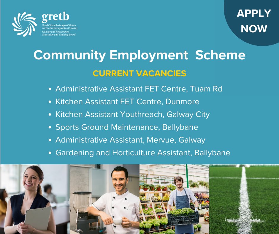 GRETBOfficial's tweet photo. 📣GRETB Community Employment Scheme📣
FOR MORE INFORMATION:
Damian Cunniffe
☎️ 087 635 2678
📧 damian.cunniffe@gretb.ie
Apply Here: https://t.co/qq3484Bam2
#GRETB #WeAreGRETB #galwayjobs #jobsireland #jobsgalway #galway #cejobs #irishjobs #jobsearch #jobseeker #recruitment https://t.co/T4ulunf9XK