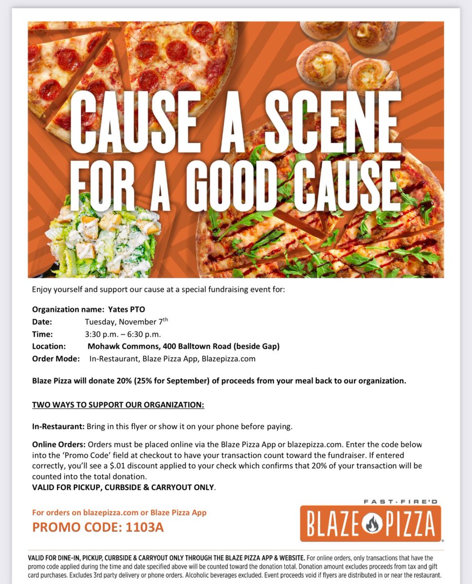Don't worry about cooking dinner tonight.... go order Blaze and part of the proceeds will be donated to <a href="/YatesSCSD/">Yates Elementary</a>  <a href="/SCSchools/">Schenectady Schools</a> !