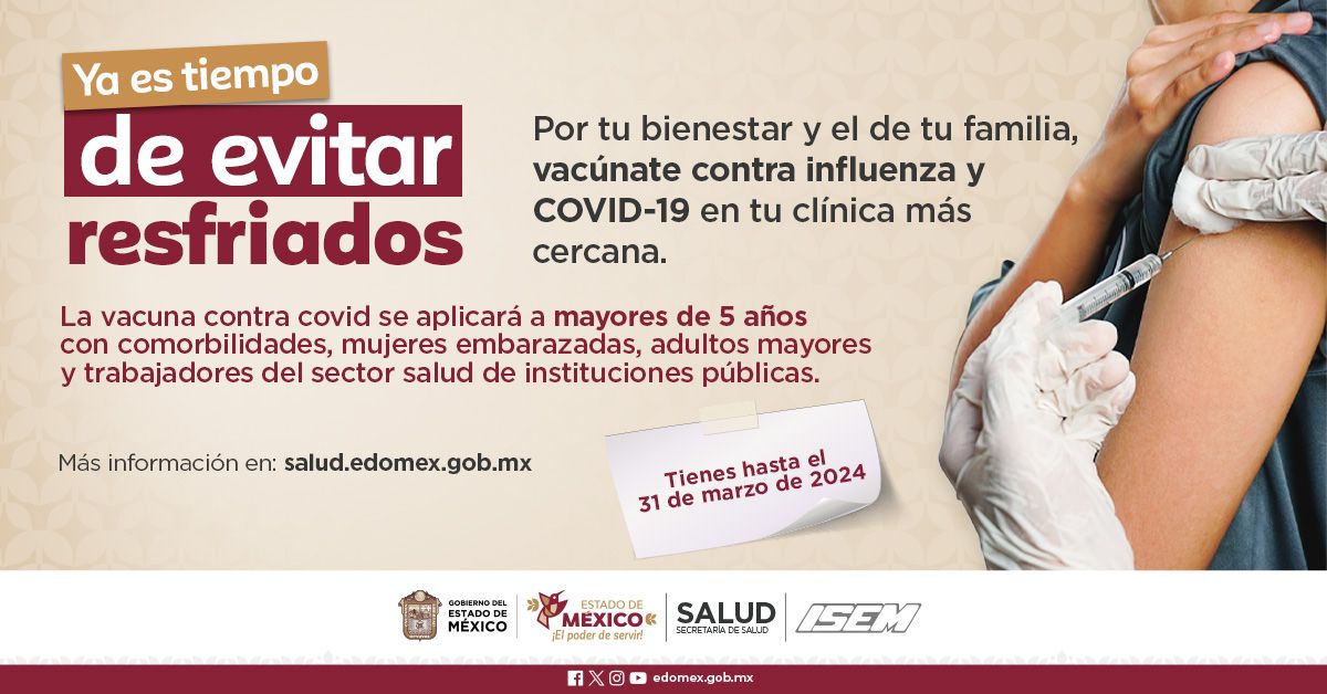 LicCbt's tweet photo. ¡Ya es tiempo! Vacúnate 
Las vacunas son importantes para prevenir enfermedades. La Jornada de vacunación contra Influenza y el COVID-19 se extiende hasta el 31 de marzo de 2024
#PrevenirEsSalud    
#ElPoderDeServir https://t.co/eRIhUFLvMs