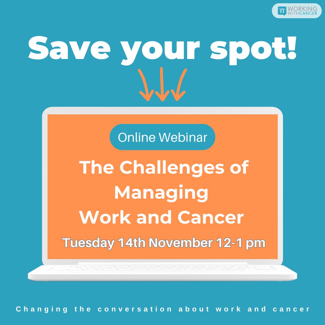 WorkWithCancer's tweet photo. 1 in 2 of us will be impacted by cancer in our lifetime.

We're running a webinar for line managers and team leaders next week to share guidance and useful information to help your employees manage work and cancer. 

Sign up here👇

https://t.co/j9Pp85FYxz

#workingwithcancer https://t.co/BE5sTh8Qbb