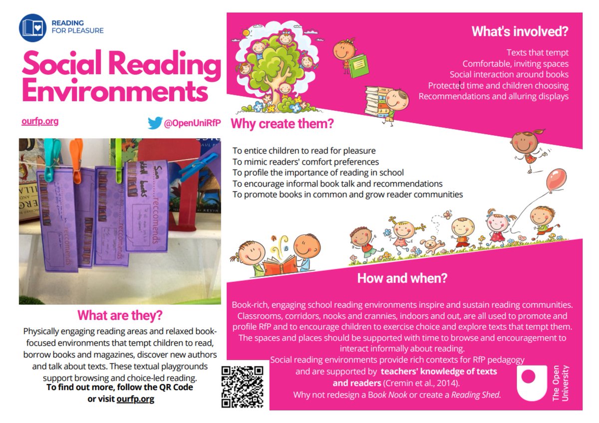 Creating an enjoyable Social Reading Environment is essential to supporting children's #ReadingforPleasure. 📚💙 Enhance your practice by exploring our (free!) Social Reading Environment resources: research, videos, posters and more! 👉 ourfp.org/finding/rfpp/s… #OURfP #edutwitter