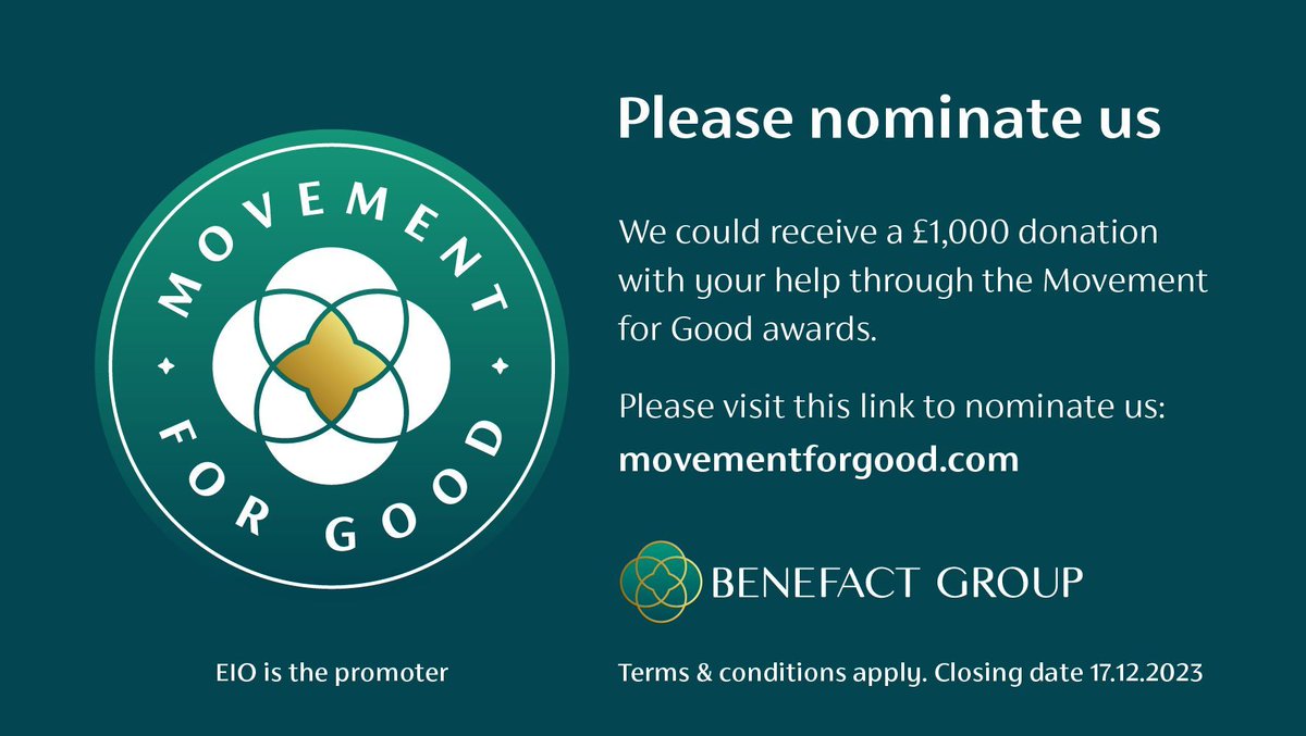 Help Ardgowan Hospice win £1,000 by nominating us for the Movement for Good draw by the Benefact Group. Nominate Ardgowan Hospice before the 17th December to have a chance of winning £1,000. Fill in the short form here - buff.ly/2YIjDTi. Charity number: SC011541.