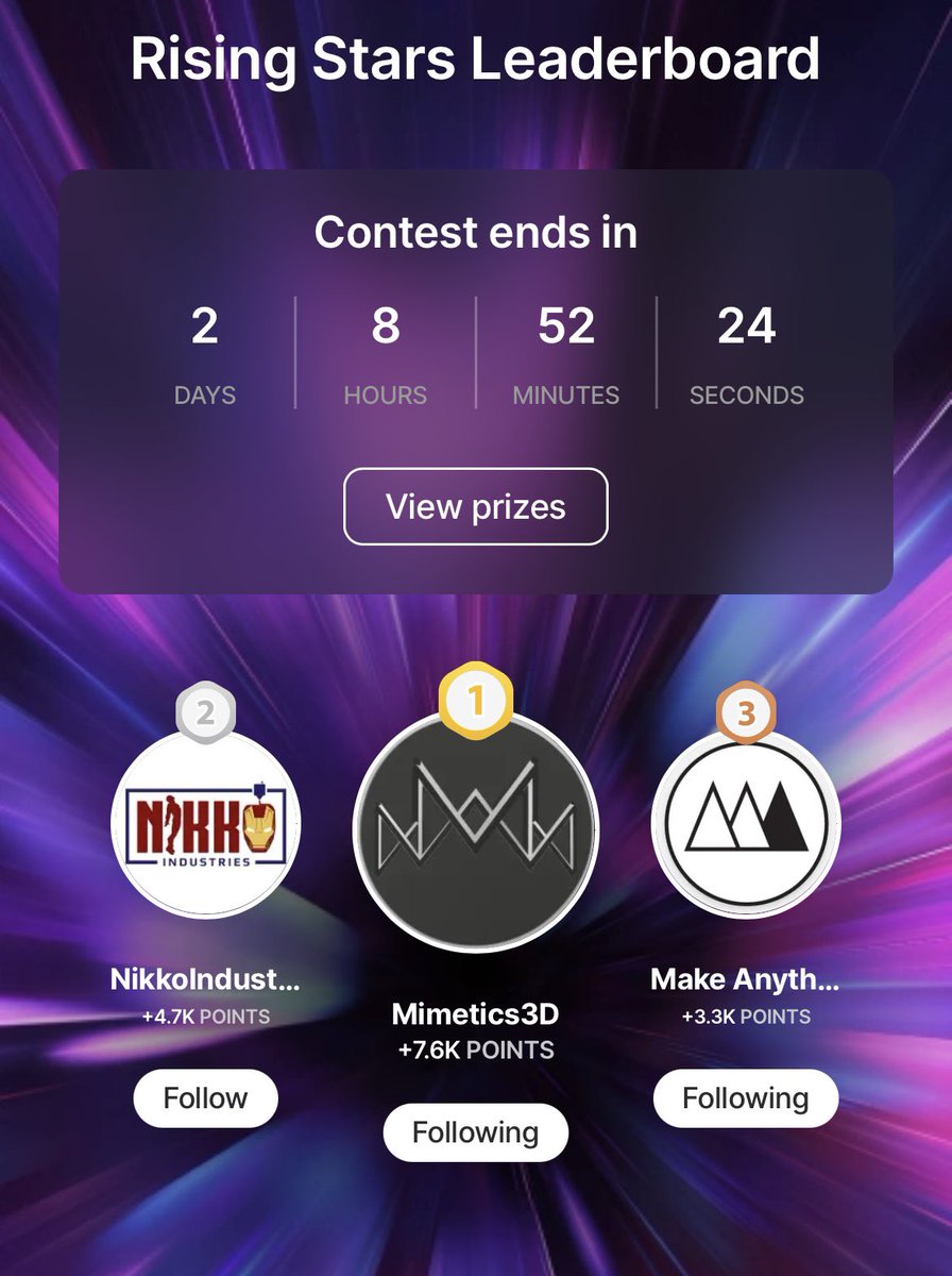 Thangs3DContest's tweet photo. There is still over two days left in this week’s #ThangsLeaderboard and plenty of space to move up and claim BIG prizes! You all know what to do… Rising Stars and All-Stars DO YOUR THING 🙌

https://t.co/PmY65ZkuIw

#3D #3DPrinting #contest https://t.co/zCv2b94SoI