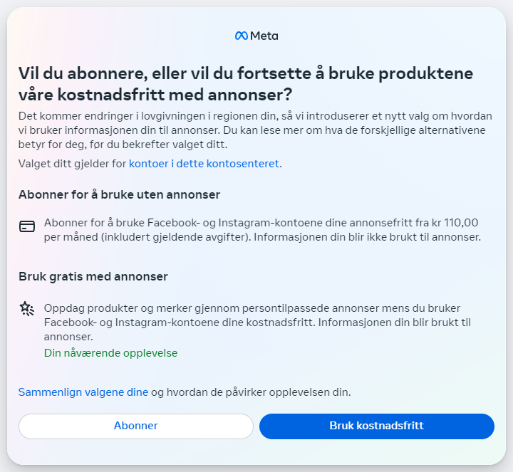 Blackmail..? Du blir nå stengt ute fra Facebook av Meta inntil du enten betaler utpressingspenger pr måned, eller godtar at de overvåker deg 24/7. Racketeering?