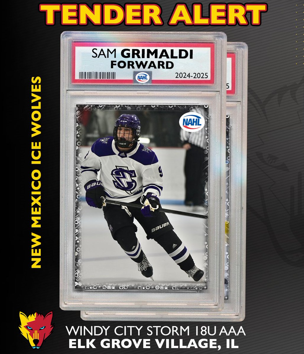 NMIceWolves's tweet photo. 🚨TENDER ALERT🚨Join us in welcoming incoming tender Sam Grimaldi to New Mexico! Sam is a forward out of IL &amp; played for Windy City Storm 18U AAA!

Get tickets for our Salute to Veterans  11/10-11 @ 6:30pm 
Then weeknight games Tues &amp; Wed 11/14-15 @ 6:00pm
https://t.co/PBdPZfNpYq https://t.co/e6L5J6j6UB