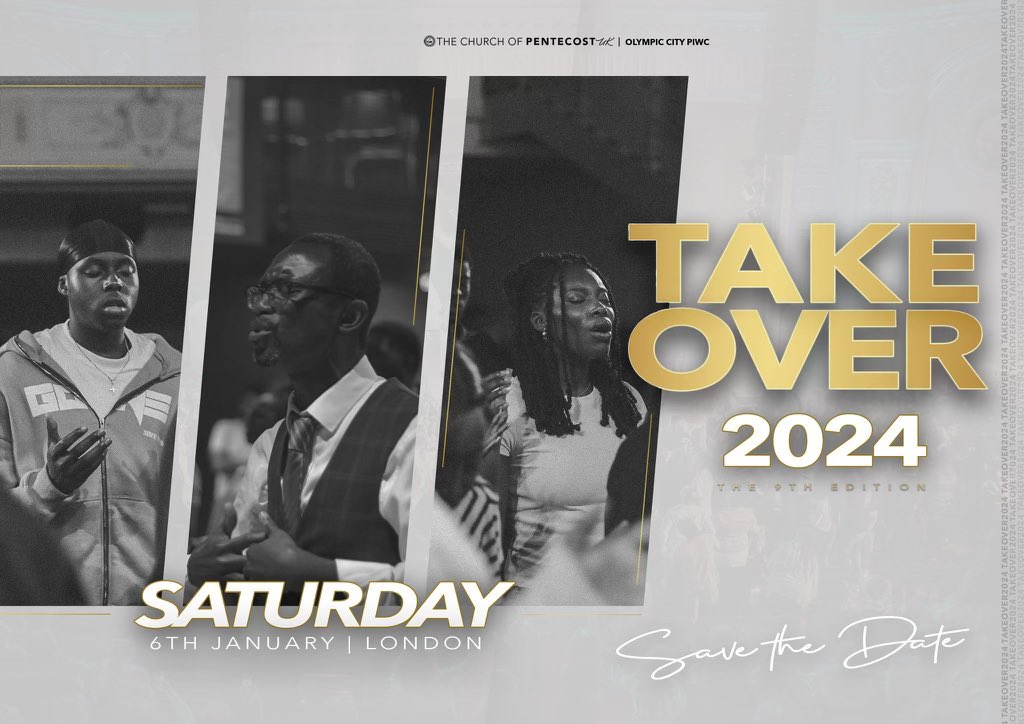 Step up In everything that you do in 2024! 
TAKEOVER is back again! Come and experience an encounter with God like no other. 
We are hoping that you will leave this event being a doer and not a hearer of the word! 

SAVE THE DATE IN YOUR CALENDARS - 6th January 2024
