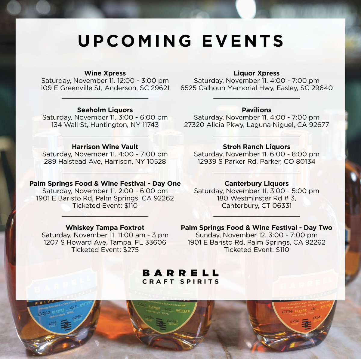 We hope to see you at our tasting events this week! 

barrellbourbon.com