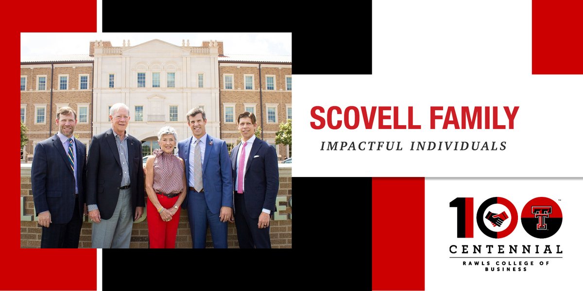 TTURawlsCollege's tweet photo. Impactful Individuals: Scovell Family

In 2019, the Scovell family made a generous gift to #RawlsCollege to help students sharpen their leadership skills through participation in the Scovell Business Leadership Program. 🔗 https://t.co/K6Rvw8dsAC

#TTU100 #Impact #BuiltOnRawls https://t.co/SmMkvdsZ3u