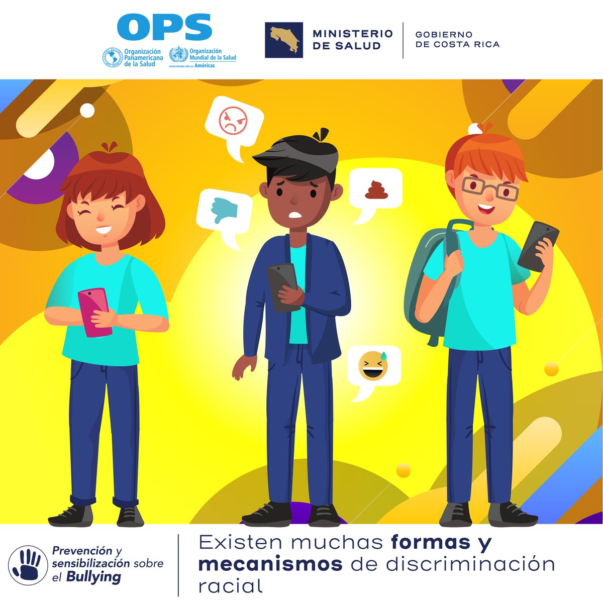msaludcr's tweet photo. Las situaciones de discriminación racial o xenofobia se puede dar de manera virtual, a través de redes sociales, internet sobre el origen nacional o la pertenencia a grupos de población étnicos o culturales.
#SaludMental #Bullying https://t.co/nHdHK3pavt