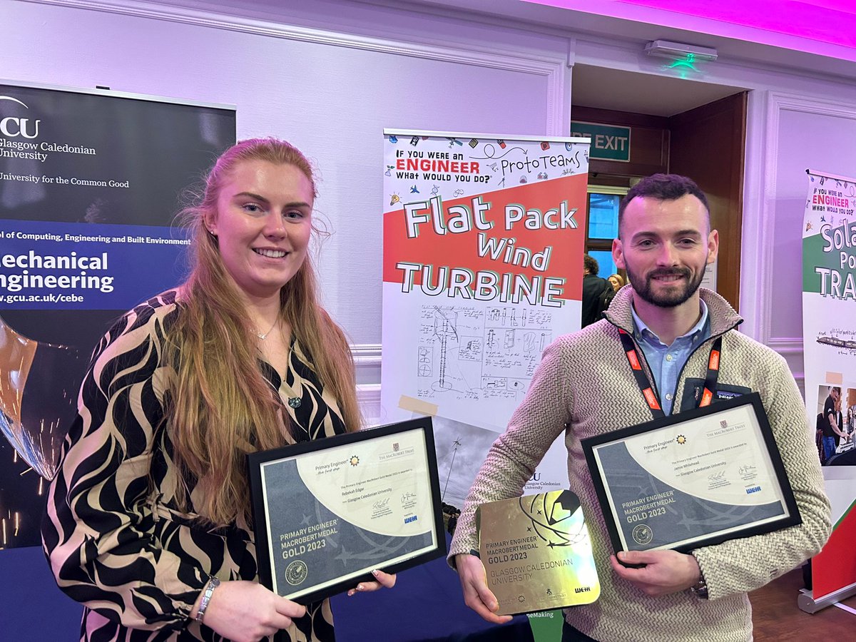 Well done to @GCUEngagement #Students Rebekah Edgar and Jamie Whitehead (and the rest of the teams) on their @primaryengineer #goldmedal #MacRobertMedal @IMechE @pme269 @GCU_SEBE @mc_gcu