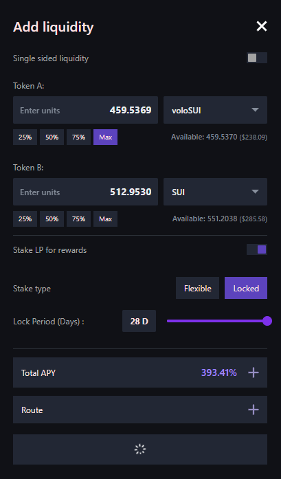 volo_sui's tweet photo. Prepare for substantial rewards by staking vSUI/SUI LP on Kriya Dex!

Please follow these instructions:

1. Stake half of your SUI at this link: https://t.co/dAyTM9MBKS
2. Go to Kriya Dex at: https://t.co/gfzQj9tKsT
3. Choose the vSUI/SUI pair and select '+Add Liquidity'.

Input the maximum for the voloSUI pair and the SUI field will auto-adjust to balance your pair.

Stake to start earning up to 393% APY!