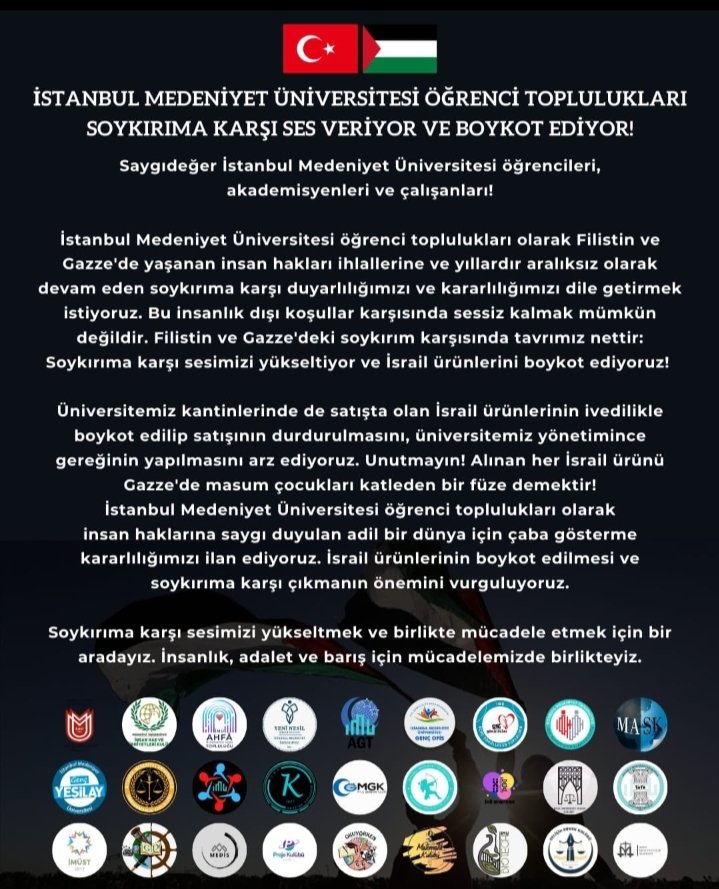 Üniversitemizin kantininde katil İsrail ve destekçilerinin mallarını istemiyoruz. #medeniyetboykotistiyor @gulfettincelik @istmedeniyet @ekremtak