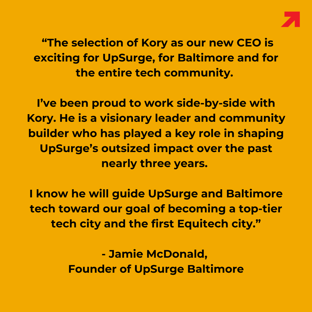 upsurgebmore's tweet photo. Exciting news! Former Chief Ecosystem and Relationship Officer, Kory Bailey is now leading the charge as the CEO of UpSurge Baltimore. Kory's vision is to make Baltimore the first #Equitech city in the world by fostering growth in our tech community. 🌆💼 🌟🙌 #ThisIsEquitech https://t.co/2uUcwrAR3l
