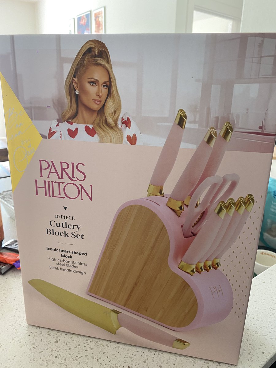 Paris Hilton 10-Piece Heart Stainless Steel Knife Block Set, Pink