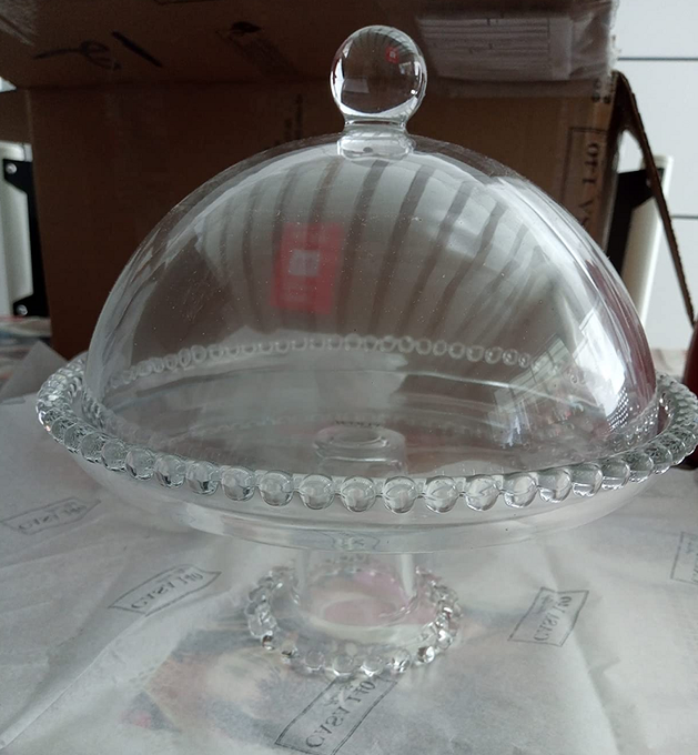 Wolff Pearl Prato com Pé e Tampa de Cristal, Transparente, 20 x 18 cm