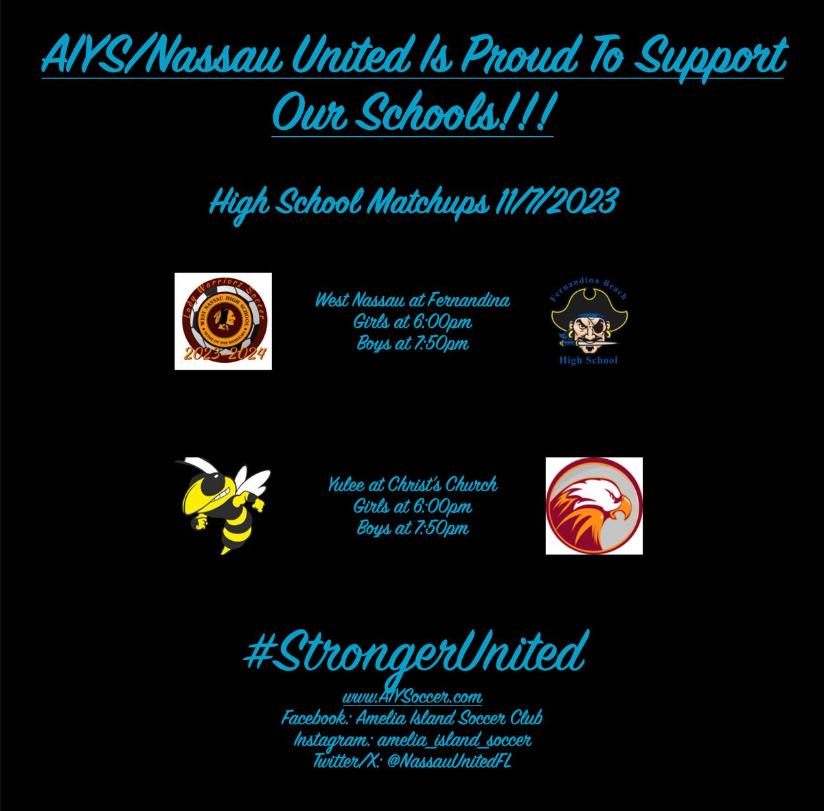 Most of our area schools are kicking off tonight in what promises to be an exciting season!  Come out and support so many of our players as they shift from friends to frienemies while they proudly represent their schools!  

We will always be #StrongerUnited!