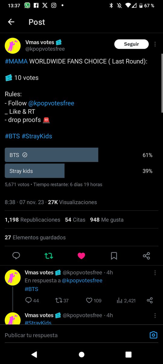 Jeonlovely18's tweet photo. @kpopvotesfree Done for #BTS Thank you https://t.co/yTkFVo908O