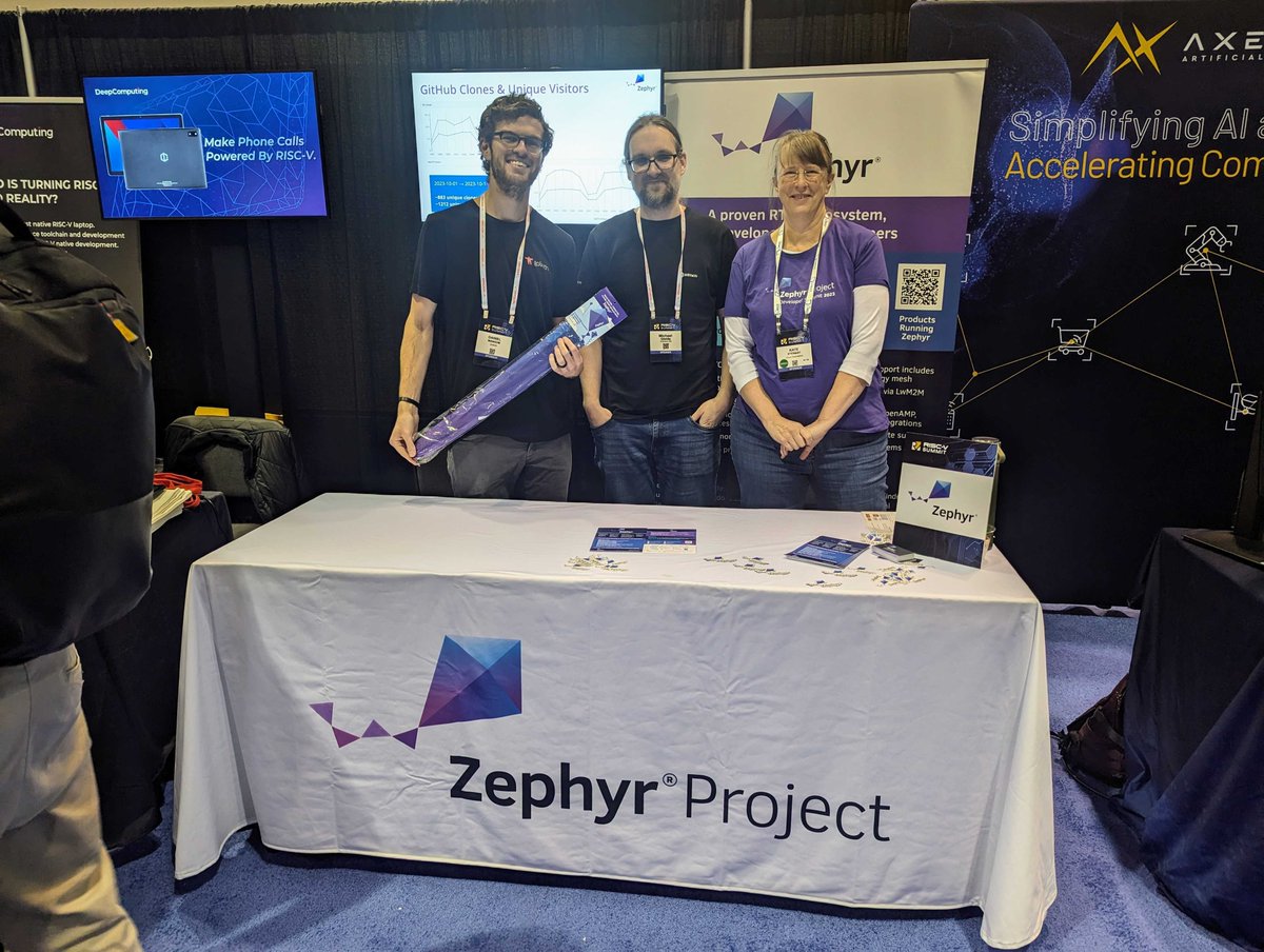 ZephyrIoT's tweet image. Do you have questions about #ZephyrRTOS? @_kate_stewart @mgielda &amp;amp; @hasheddan are at #RISCVSummit to give you answers! Stop by the @ZephyrIoT booth today! @linuxfoundation @risc_v @antmicro @golioth_iot #RISCVEverywhere #RTOS #embedded #opensource