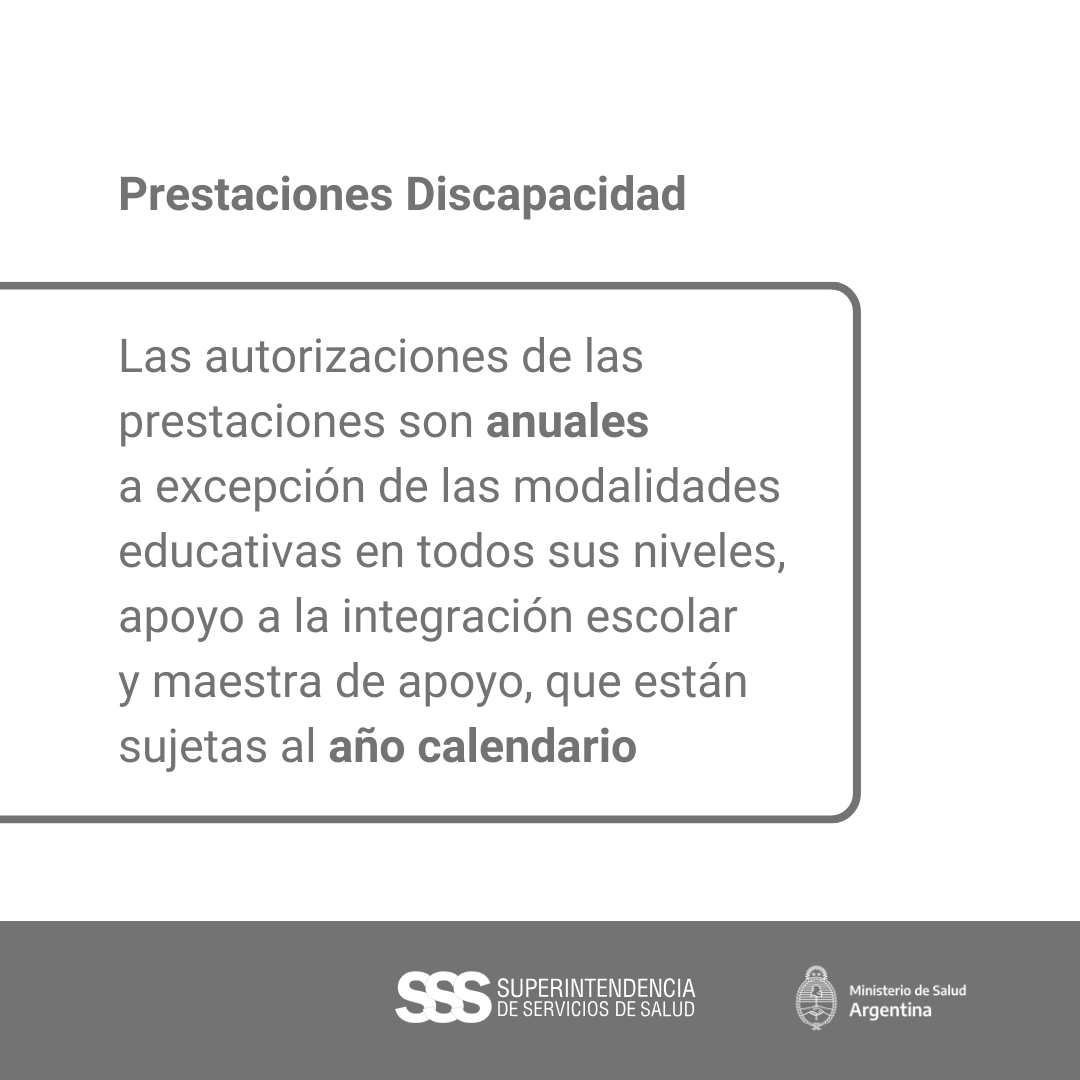 SSSALUD's tweet photo. Las Obras Sociales autorizan las prestaciones cada año, sin estar sujetas al año calendario, excepto las modalidades educativas en todos sus niveles, apoyo en integración escolar y maestra de apoyo
Ej: una Rehabilitación que comenzó en agosto 2023, sigue vigente hasta julio 2024 https://t.co/DYaXhPBbYt