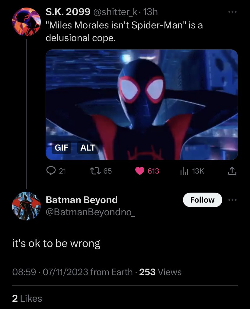drsoap8's tweet image. A Batman Beyond fan against the idea of a completely new character carrying on a superhero mantle 

The jokes write themselves💀
