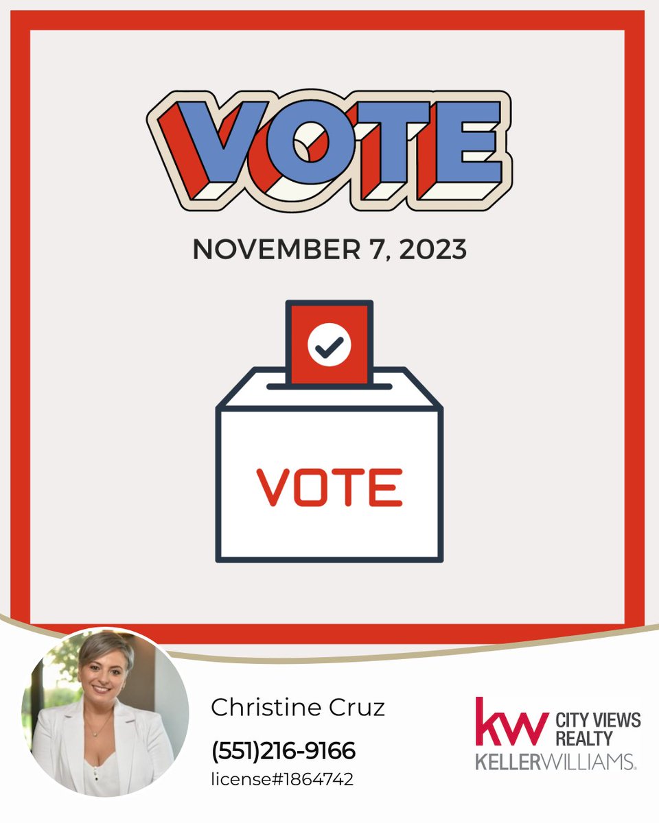 ListWithChris1's tweet photo. Exercise your right to vote on November 7, 2023. 

Make your voice heard. 

#vote #politics #votingday #election #listwithchris #homegirl #realestateprofessional #kellerwilliams #cityviews https://t.co/yKTBMzgddd